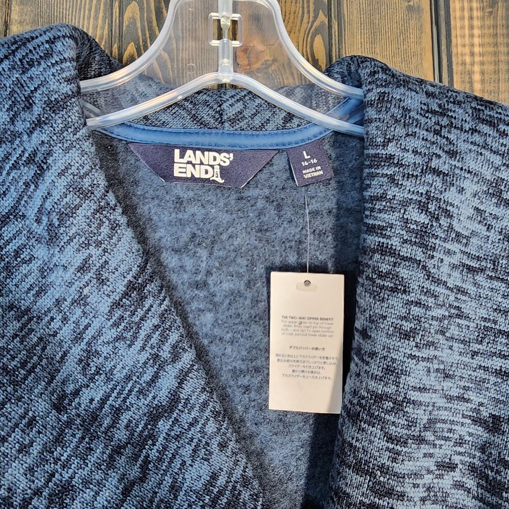 Lands' End Evening Blue Heather Sweater Fleece Asymmetrical Coat Size L NWT - Picture 2 of 7